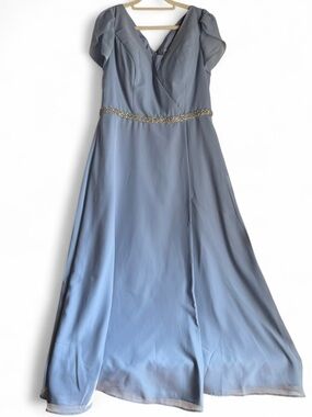 Christina Wu Dusty Blue Chiffon Girls' Formal Dress with Beaded Waist